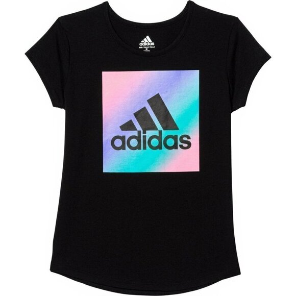NWT Adidas Big Girl's Rainbow Logo Graphic Pint Cotton Active T-Shirt M, L - Picture 1 of 3
